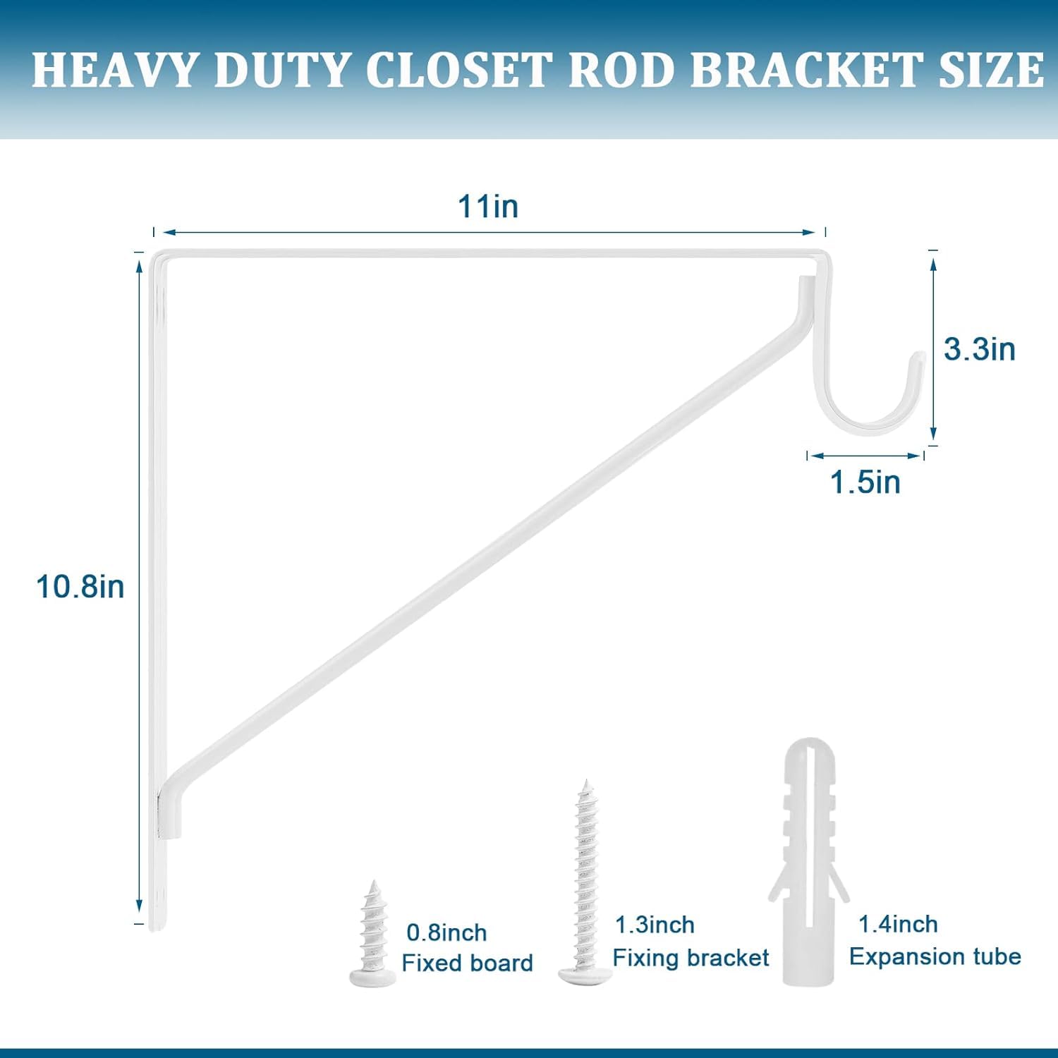 6Pcs Heavy Duty White Closet Rod Brackets 11 X 11 Inch,1-3/8Inch Diameter Shelf And Rod Bracket Holder For Home And Closet Decor